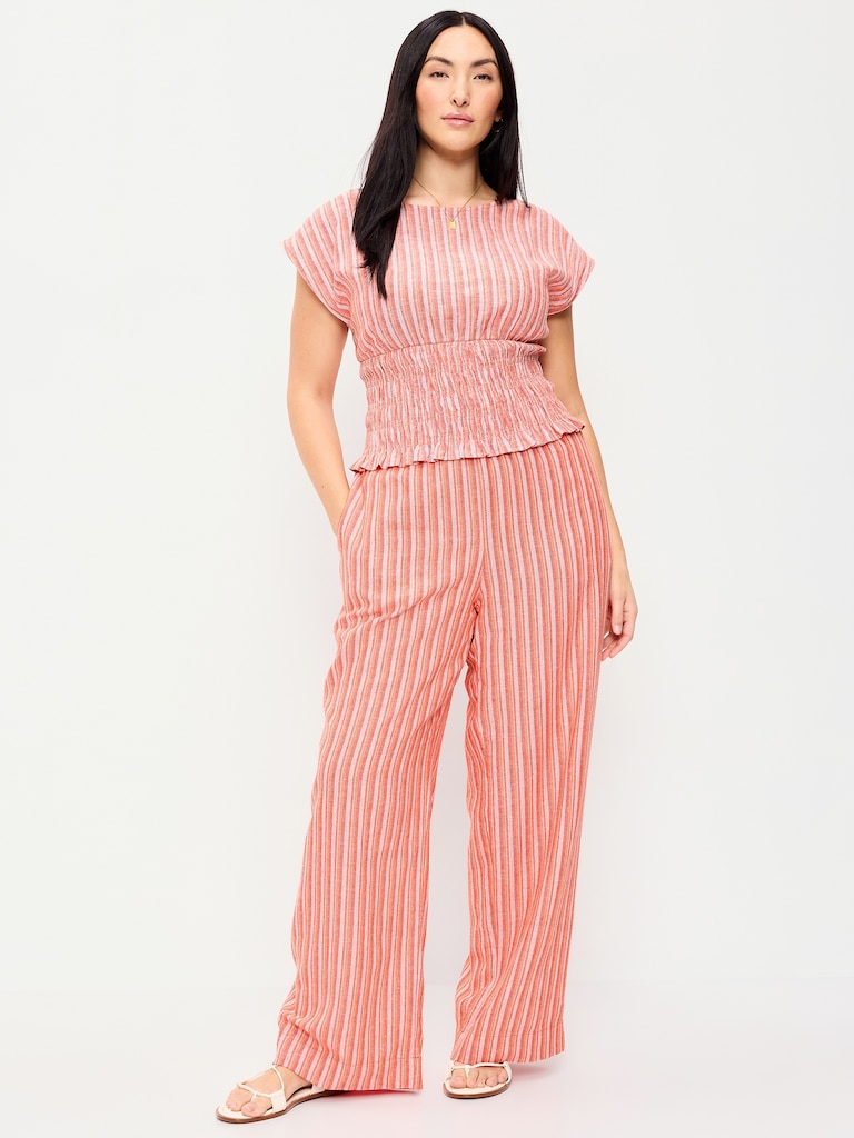 High-Waisted Linen-Blend Wide-Leg Pants