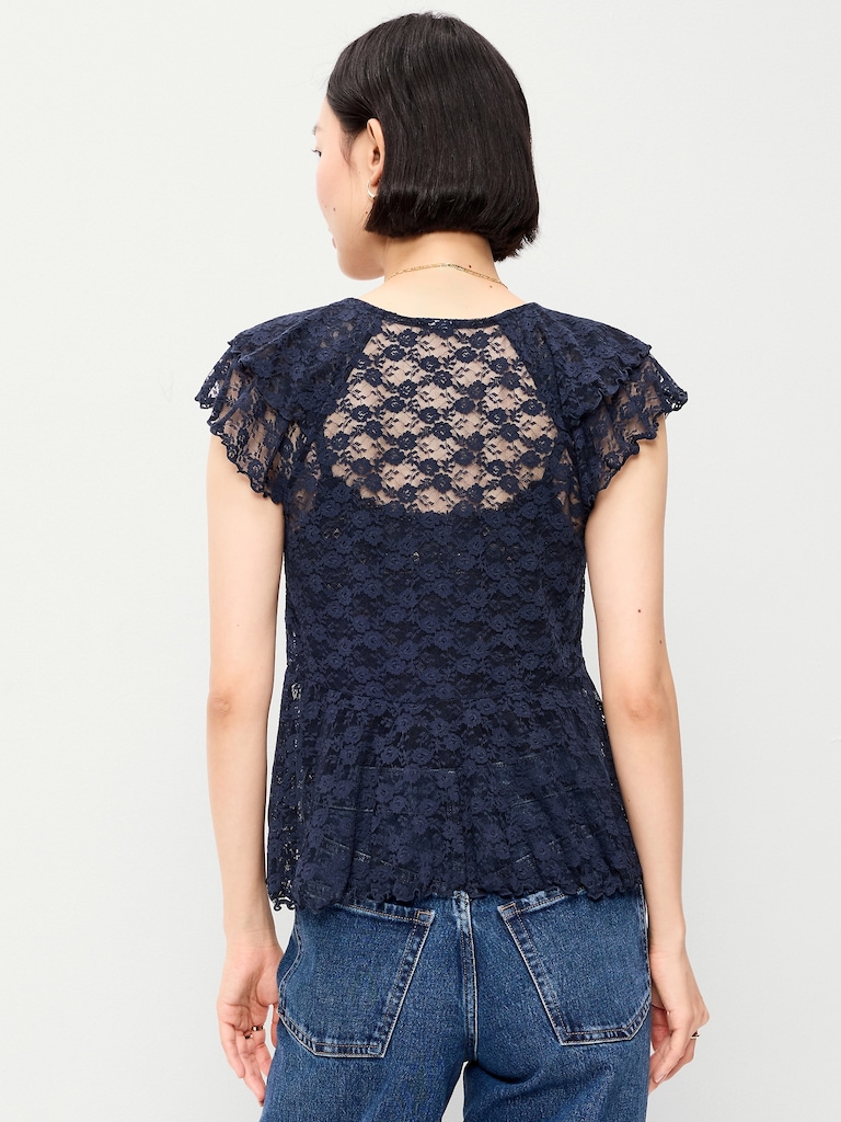 Open-Front Lace Ruffle Top