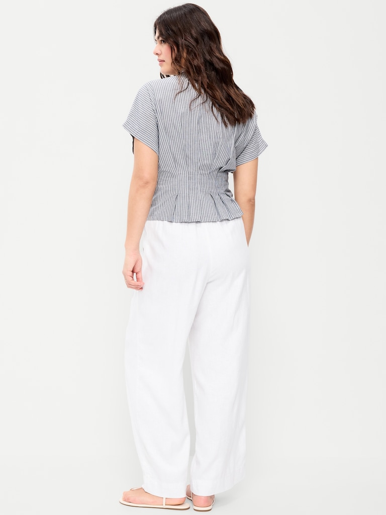 High-Waisted Linen-Blend Wide-Leg Pants
