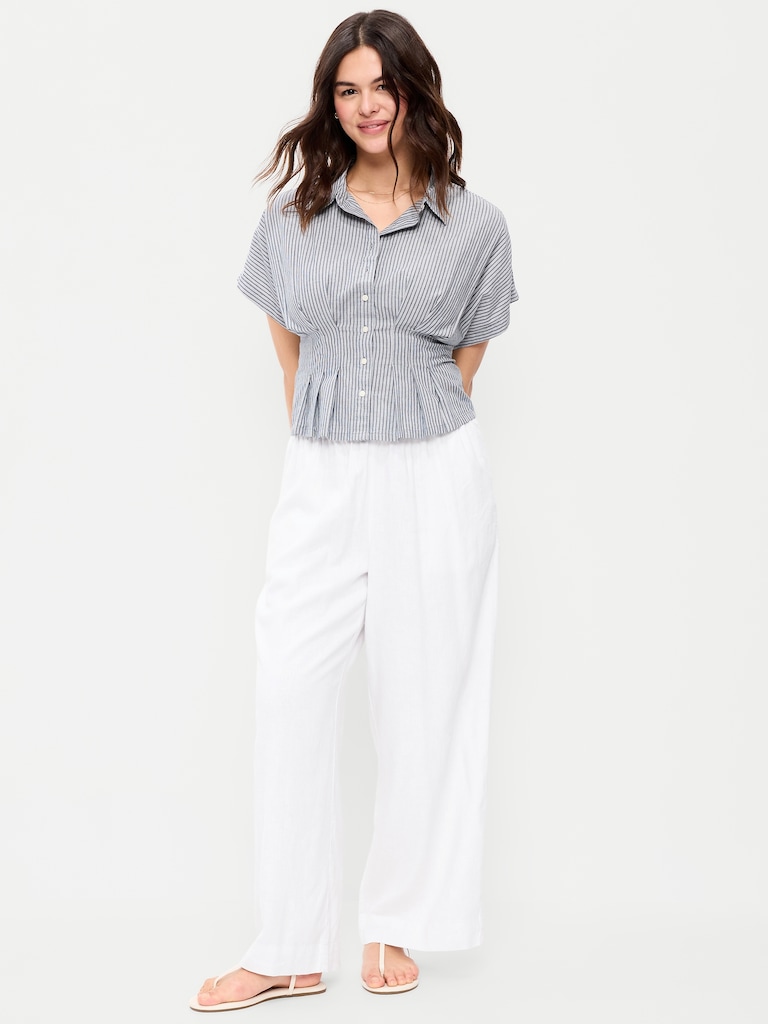 High-Waisted Linen-Blend Wide-Leg Pants