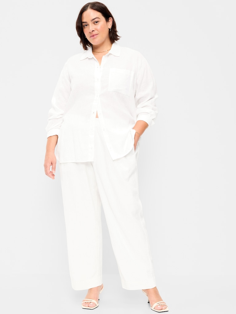 High-Waisted Linen-Blend Straight Ankle Pants