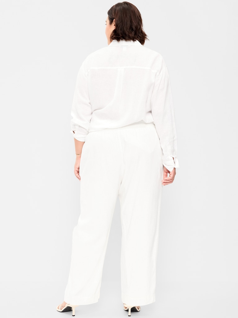 High-Waisted Linen-Blend Straight Ankle Pants