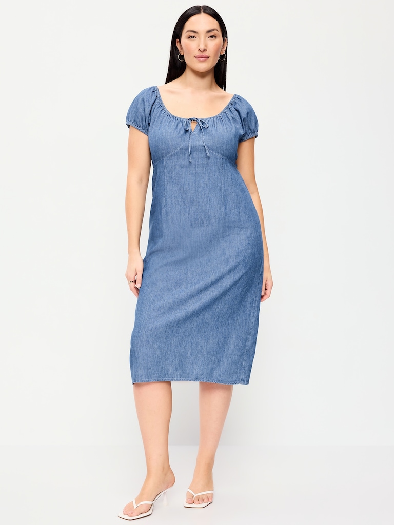Short-Sleeve Scoop-Neck Midi Dress