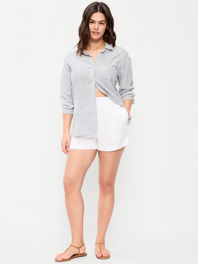 High-Waisted Linen-Blend Shorts -- 3.5-inch inseam