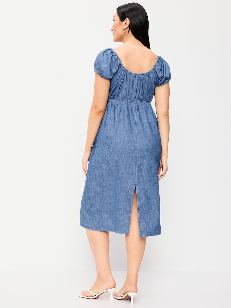 Short-Sleeve Scoop-Neck Midi Dress