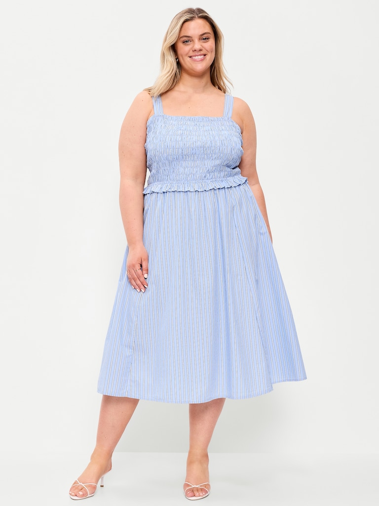 Fit & Flare Smocked-Bodice Midi Dress