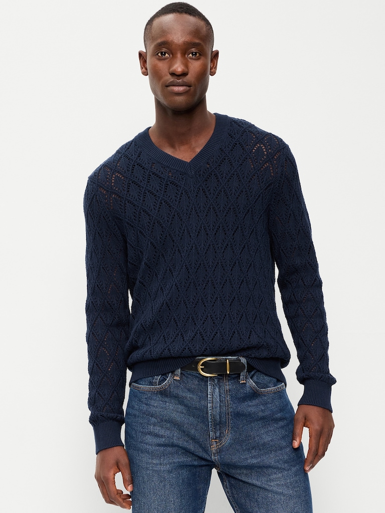 Pointelle V-Neck Sweater