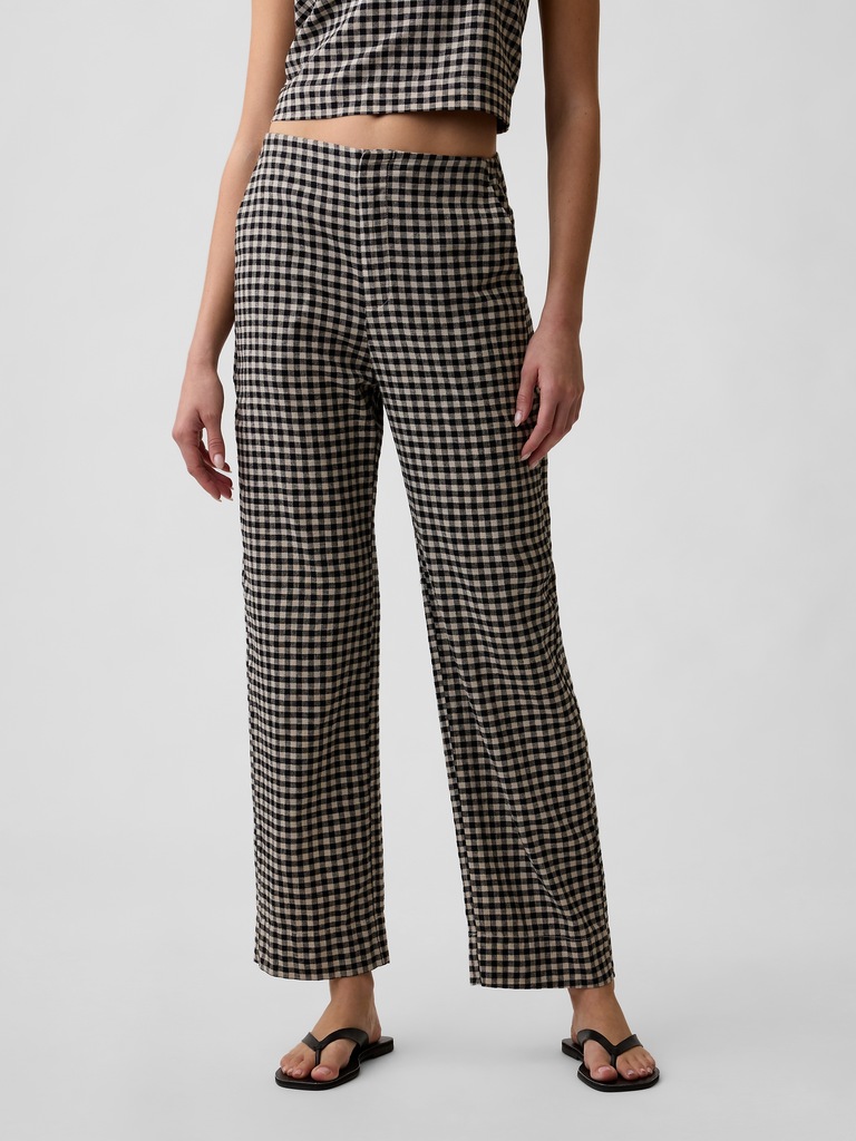 High Rise Linen-Blend Straight Crop Pants