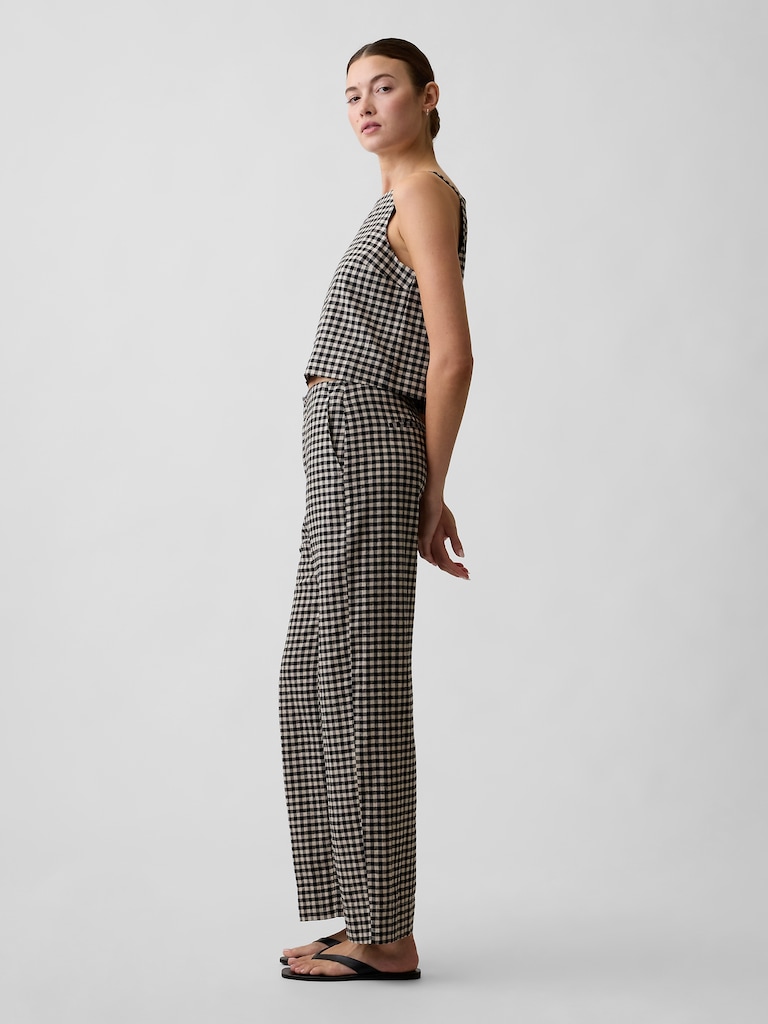 High Rise Linen-Blend Straight Crop Pants