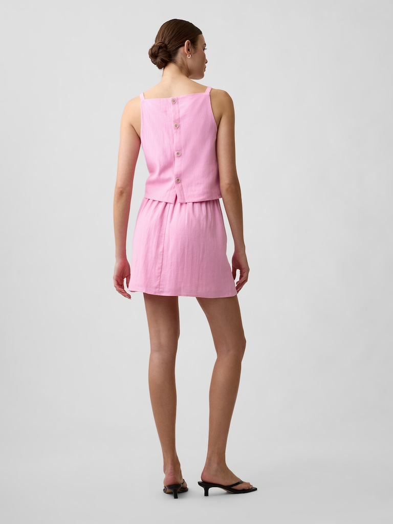 Linen-Blend Pull-On Mini Skirt