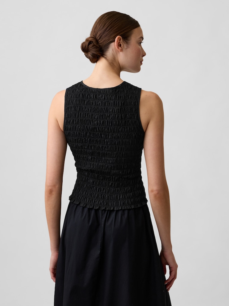 Smocked Sleeveless Boatneck Top