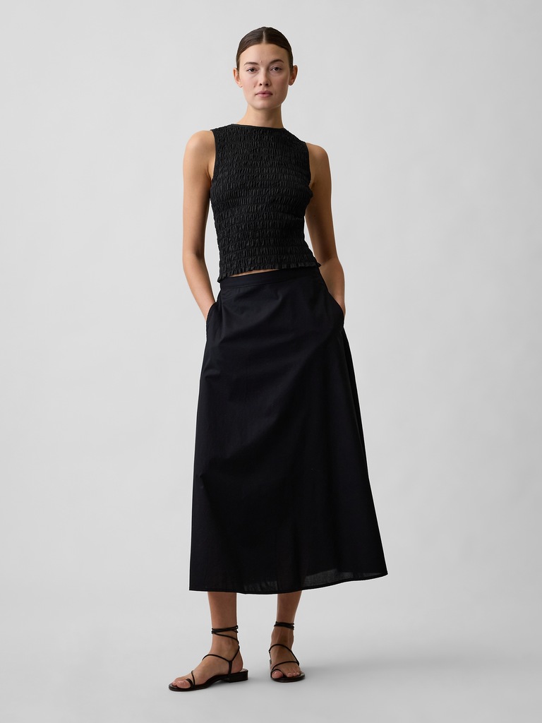 Smocked Sleeveless Boatneck Top