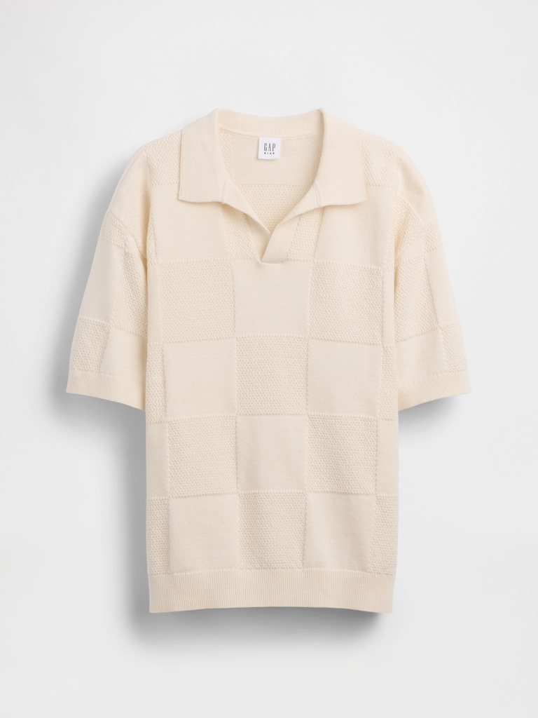 Kids Johnny-Collar Checkered Sweater