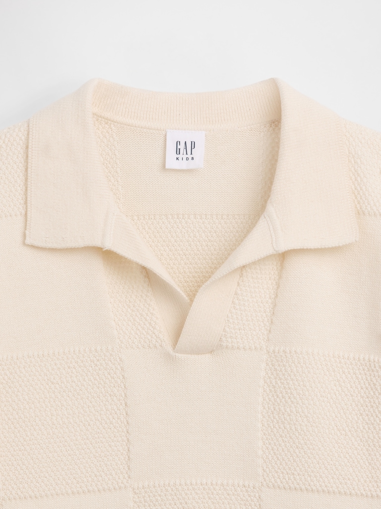 Kids Johnny-Collar Checkered Sweater