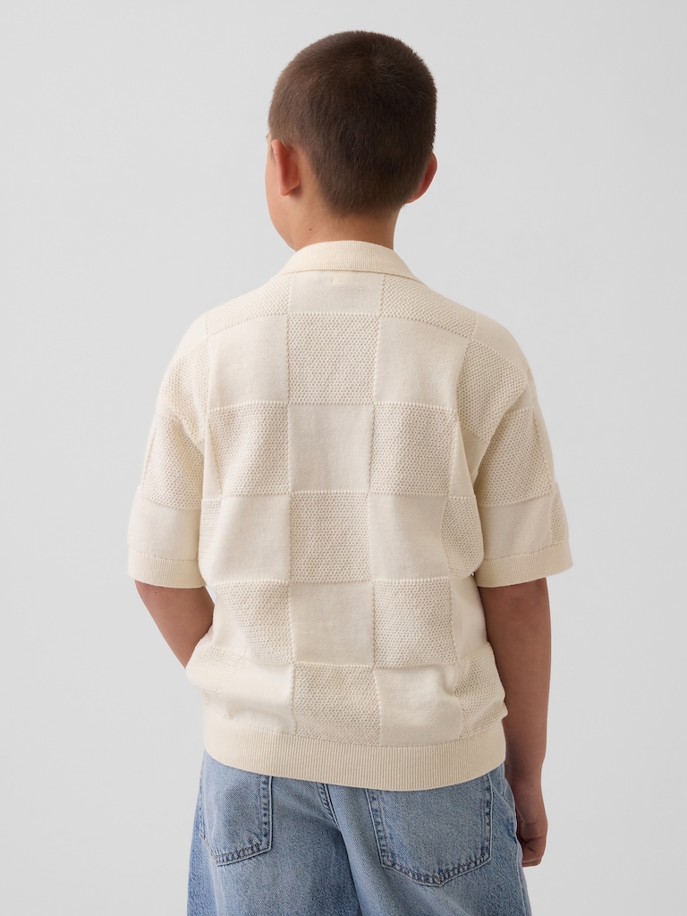 Kids Johnny-Collar Checkered Sweater