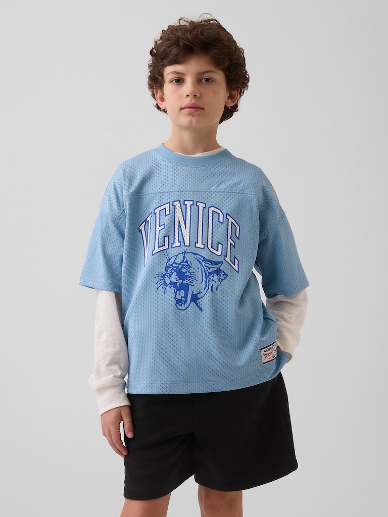 Kids Mesh Oversized Graphic Jersey T-Shirt