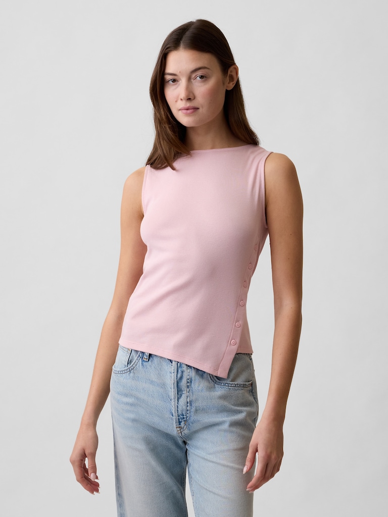 Modern Ribbed Asymmetrical Button-Side Top