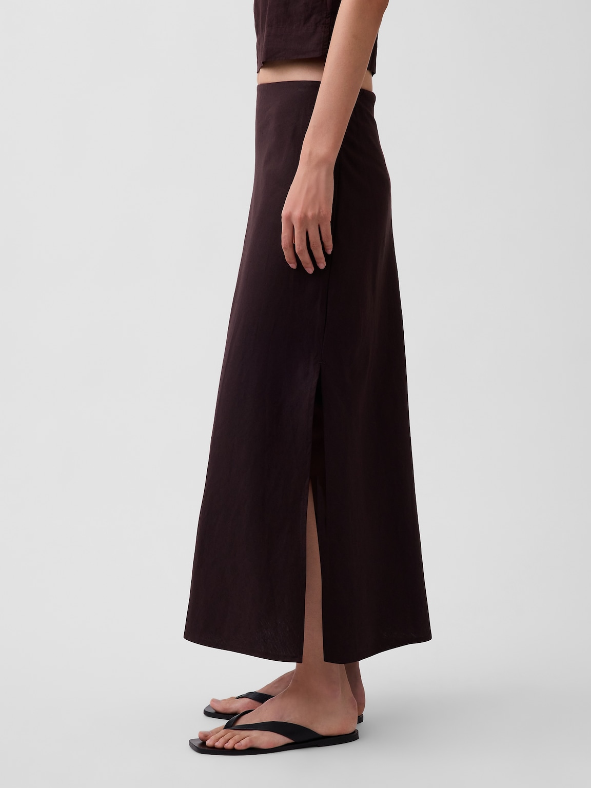 Linen-Blend Maxi Slip Skirt