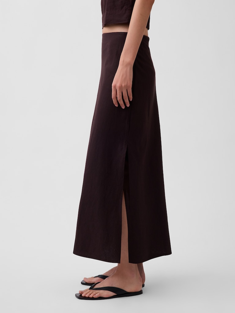 Linen-Blend Maxi Slip Skirt