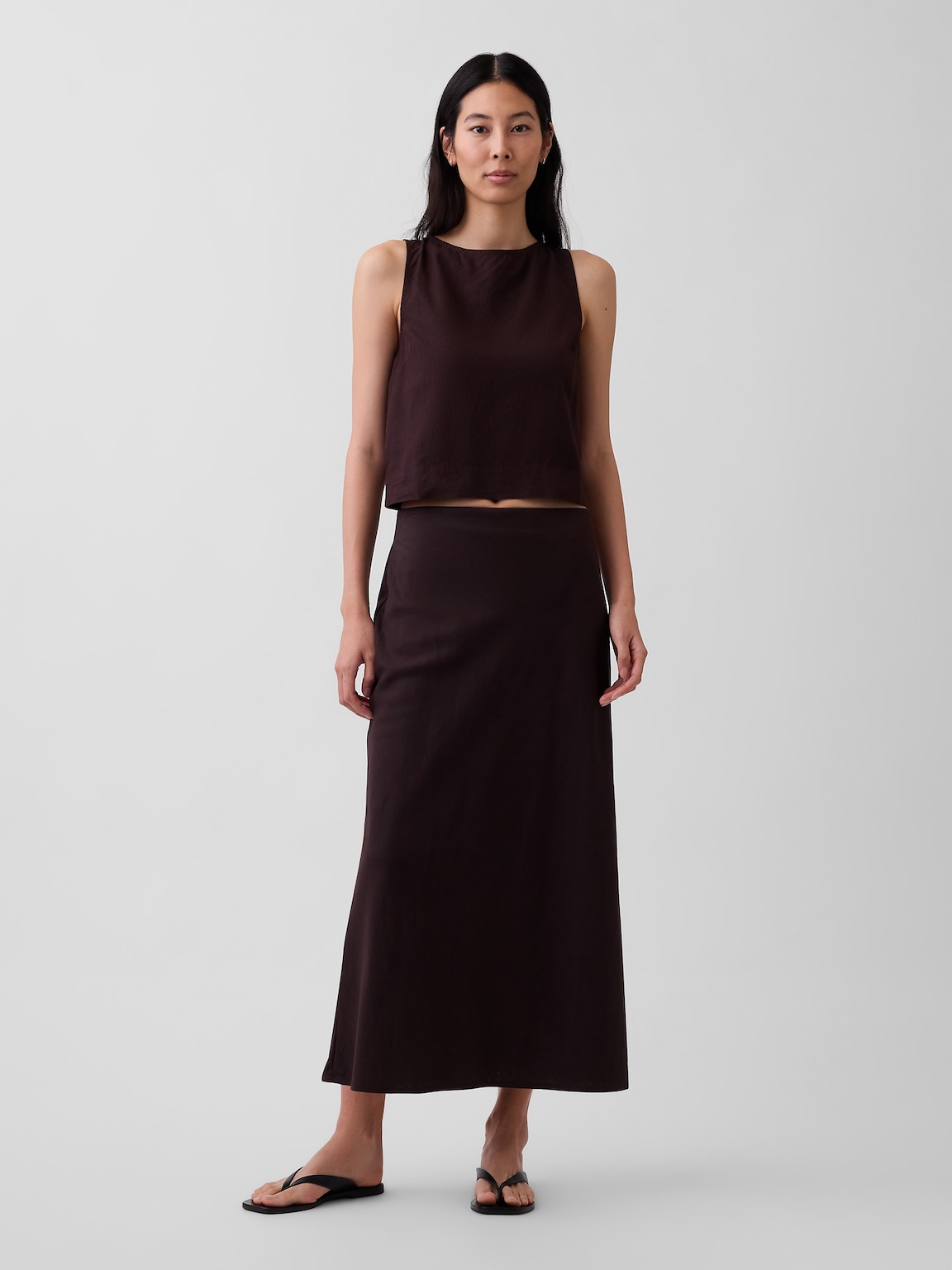 Linen-Blend Maxi Slip Skirt