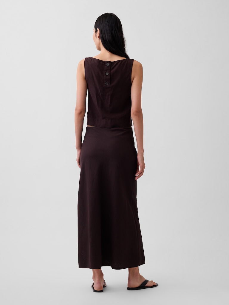 Linen-Blend Maxi Slip Skirt