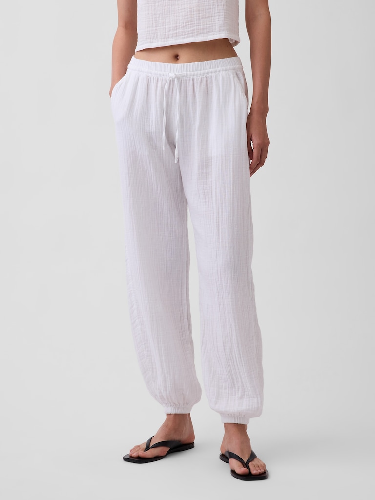 Cotton Gauze Barrel Joggers
