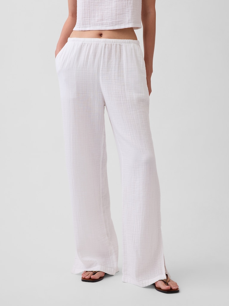 Cotton Gauze Easy Split-Hem Pants