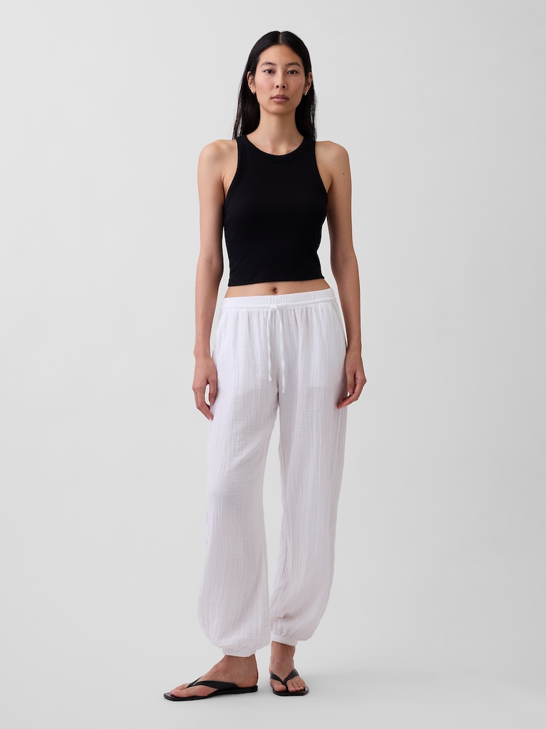 Cotton Gauze Barrel Joggers