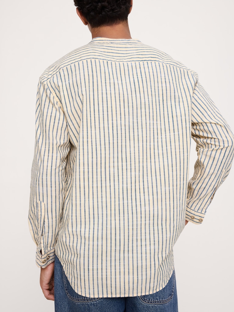 Relaxed-Fit Cotton-Slub Banded-Collar Shirt