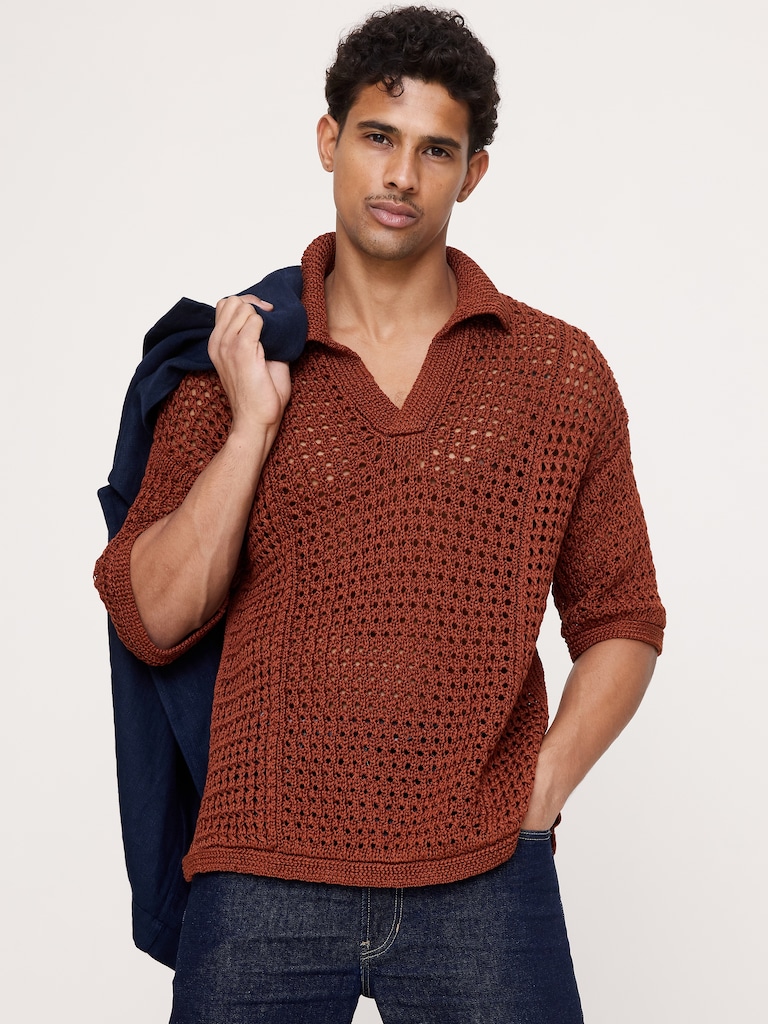 Crochet Cotton Sweater Polo