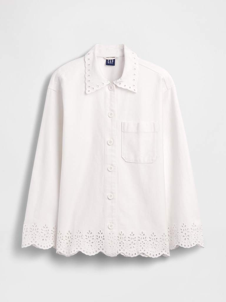 Eyelet Hem Relaxed Shirt Jacket
