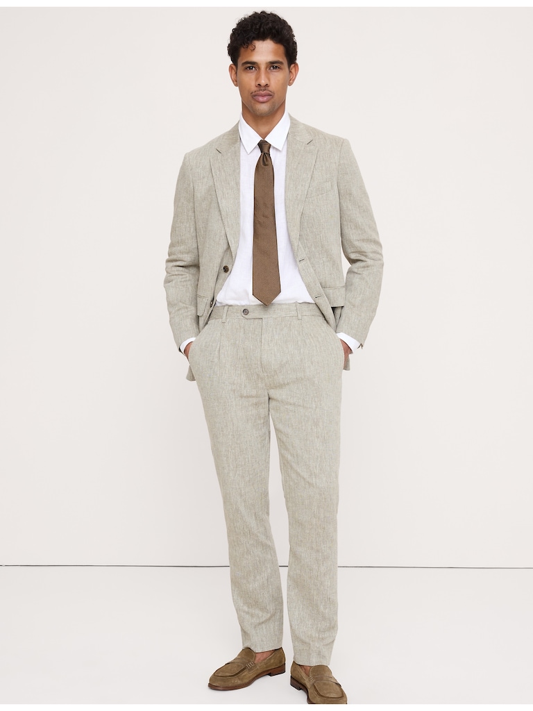 Green Linen-Cotton Suit Pant