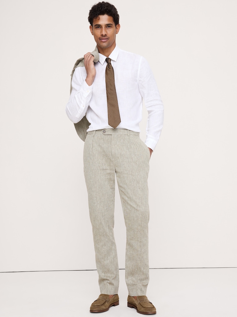 Green Linen-Cotton Suit Pant