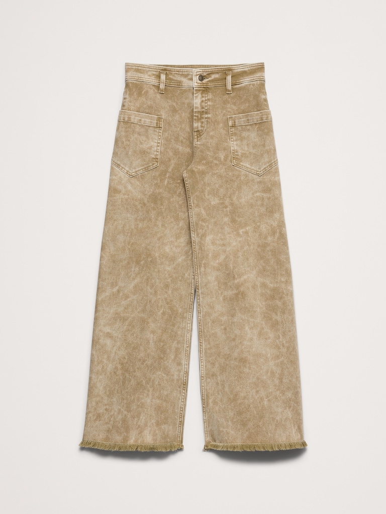 Mid-Rise Wide-Leg Marbled Jean with Raw Hem