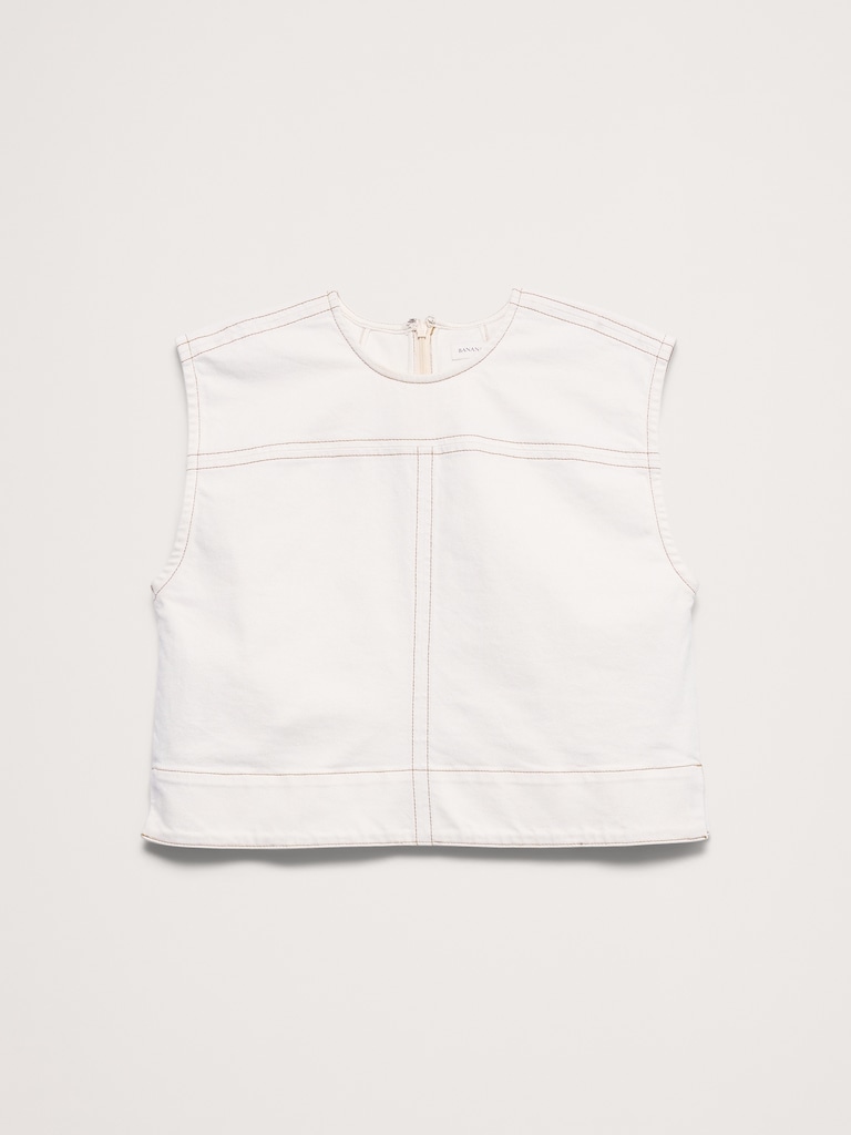 Top-Stitched Denim Top