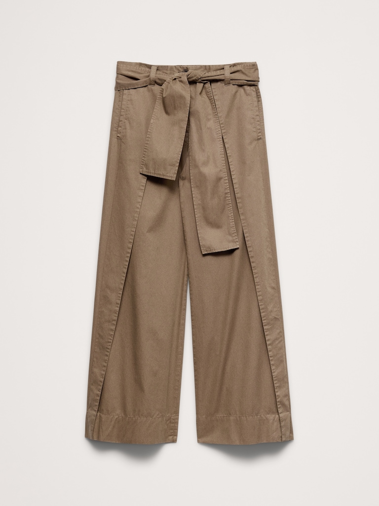 High-Rise Wide-Leg Wrap-Front Chino