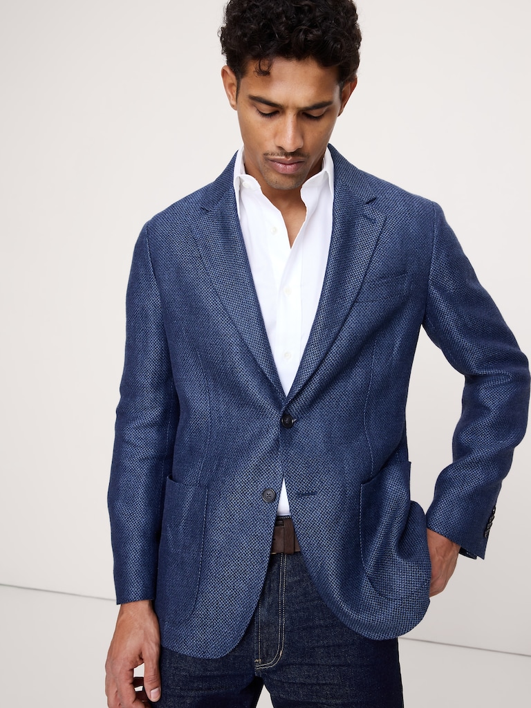Blue Herringbone Linen Sport Coat