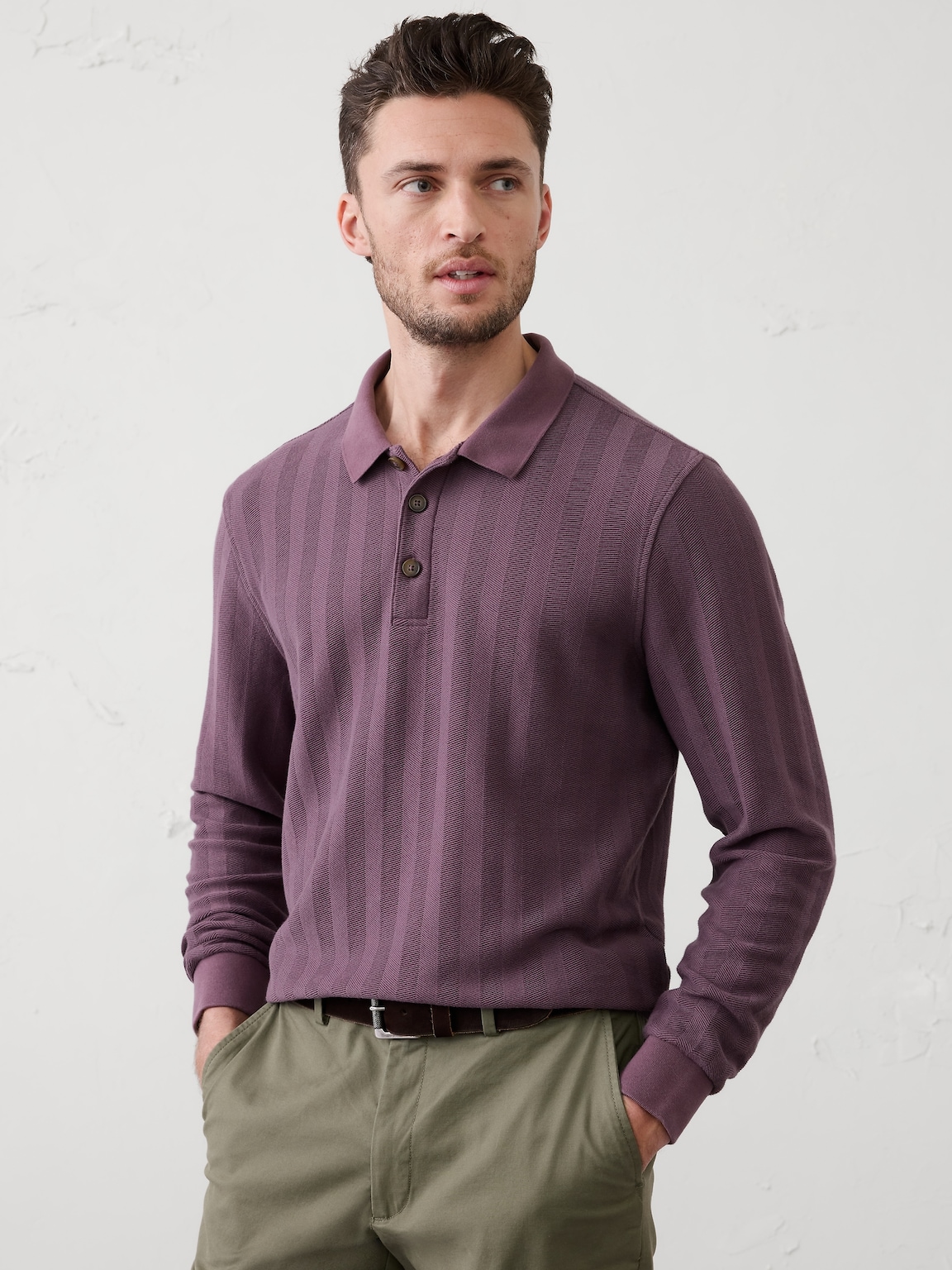 Standard-Fit Washed Herringbone Polo