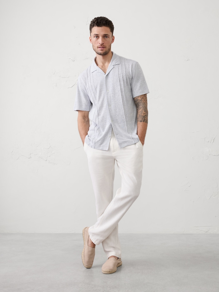 Standard-Fit Linen-Blend Pintuck Polo