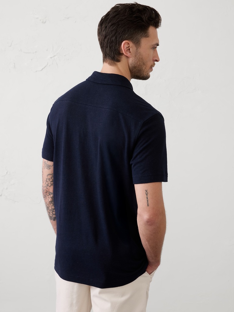 Slim-Fit Linen-Blend Polo