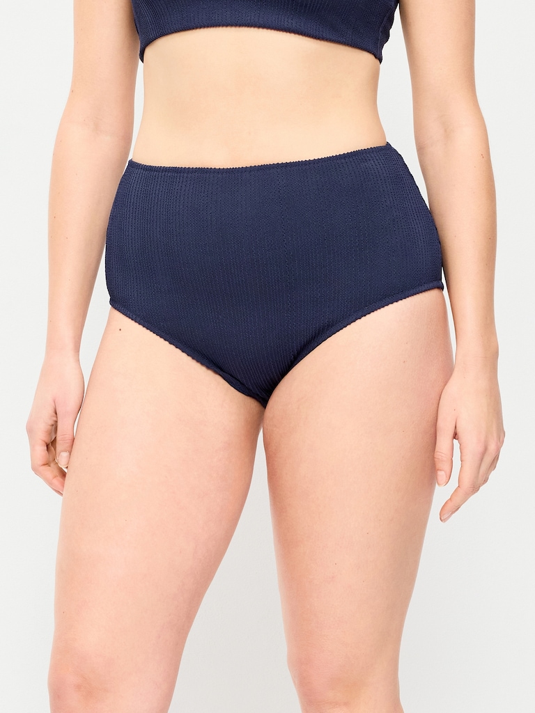 High-Waisted Ribbed Bikini Swim Bottoms
