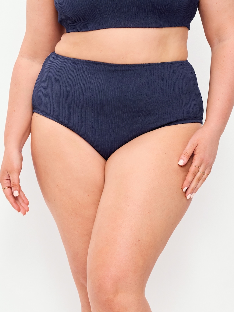 High-Waisted Ribbed Bikini Swim Bottoms