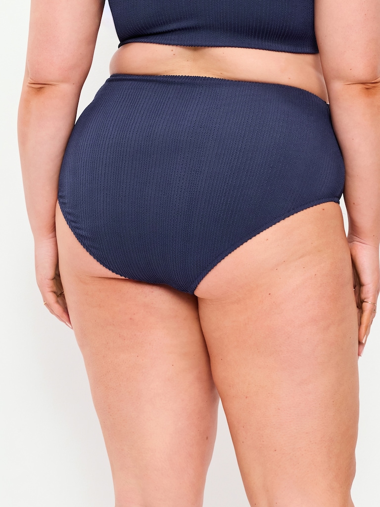 High-Waisted Ribbed Bikini Swim Bottoms