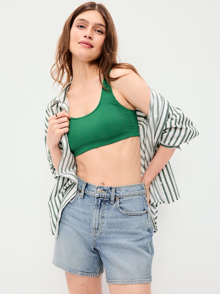 Ribbed Scoop-Neck Swim Top