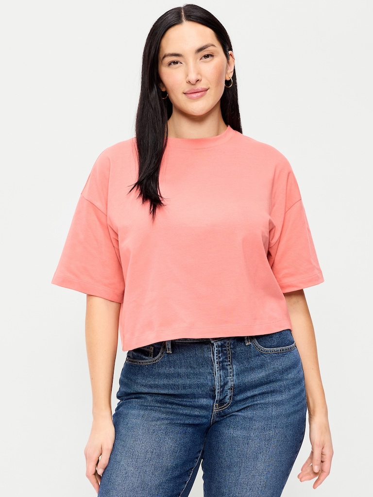 Vintage Crew-Neck Oversized Crop T-Shirt