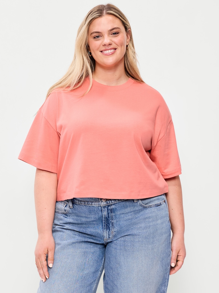 Vintage Crew-Neck Oversized Crop T-Shirt