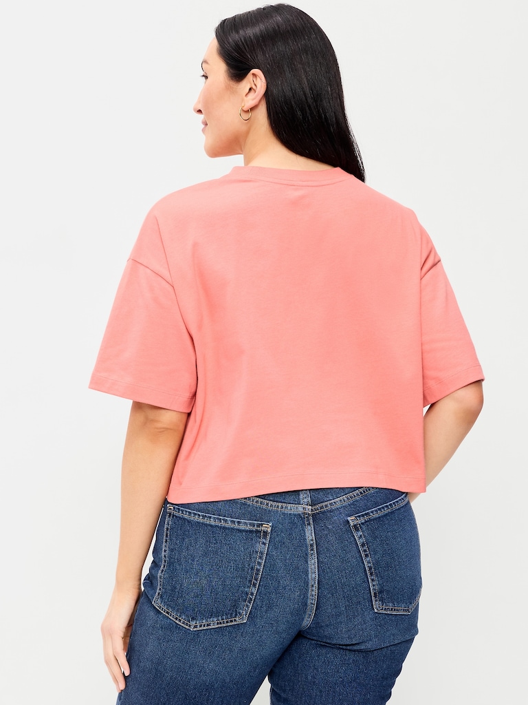 Vintage Crew-Neck Oversized Crop T-Shirt