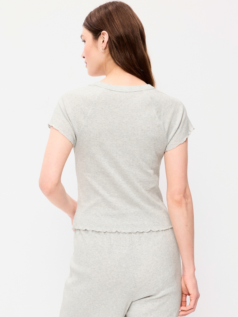 Short-Sleeve Pointelle Sleep Top