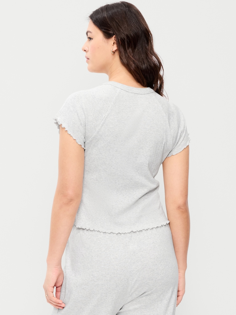 Short-Sleeve Pointelle Sleep Top