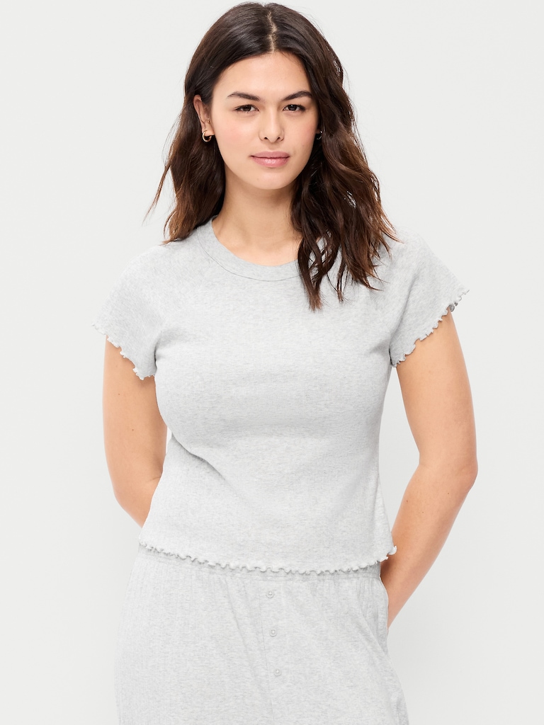 Short-Sleeve Pointelle Sleep Top